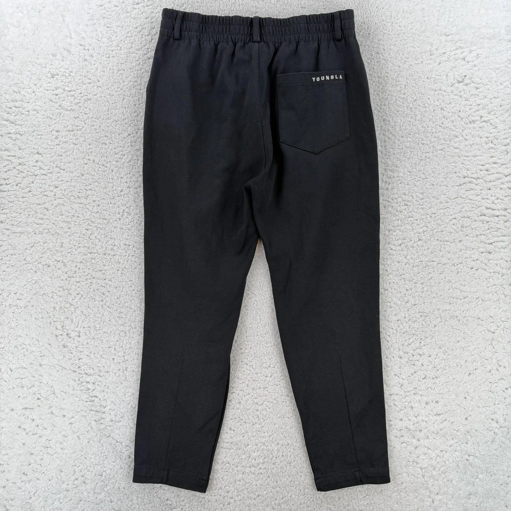 YoungLA Chino Pants Mens 32 Black Regular Fit Elastic Waist Tapered Casual 32x26